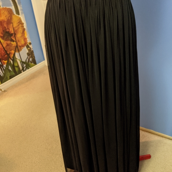 Long black sheer skirt with opaque silky underskirt and elastic waistband - Picture 2 of 5